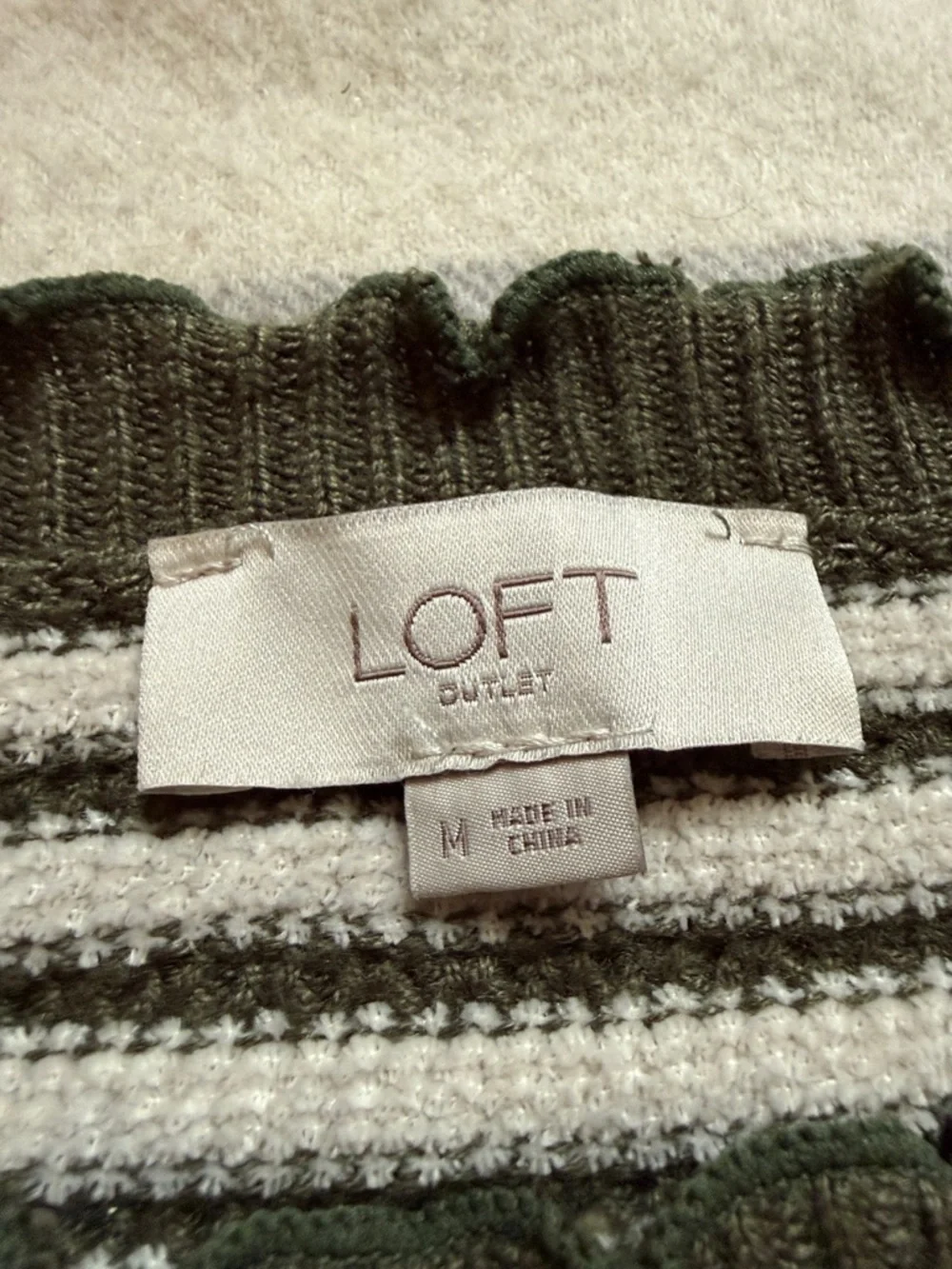 LOFT Striped Short Sleeve Knit Top in Olive and Cream